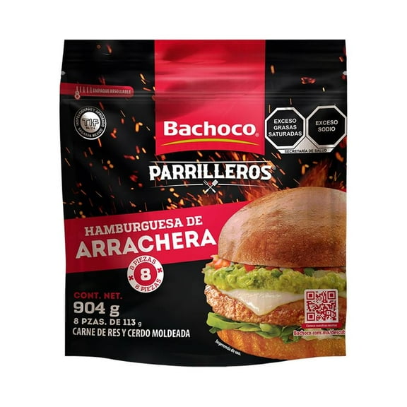 Carne para hamburguesa Bachoco arrachera 8 pzas de 113 g c/u