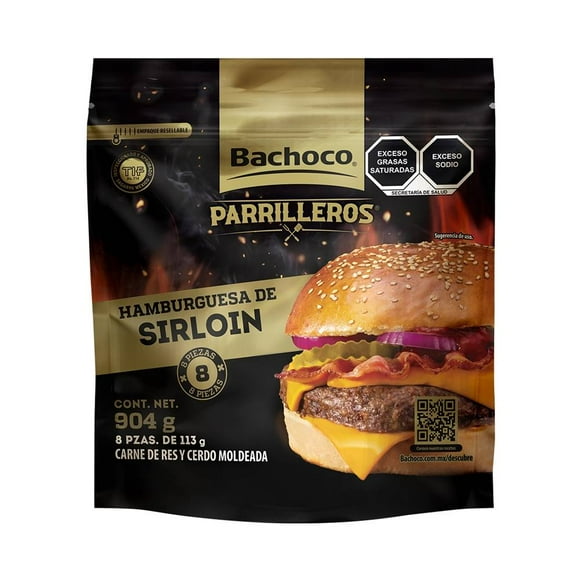 Carne para hamburguesa Bachoco Trosi sirloin 8 pzas de 113 g c/u