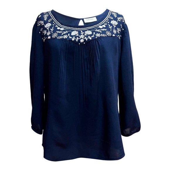 Blusa George Talla 42 Estampado Pecho Corte Plus Marino