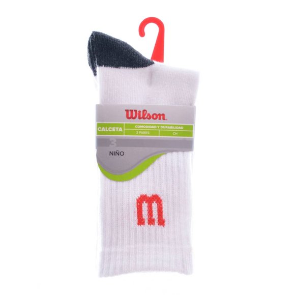 Calcetas Wilson para Niño, Blanco 3 Pares Talla CH de 14 a 18 cm