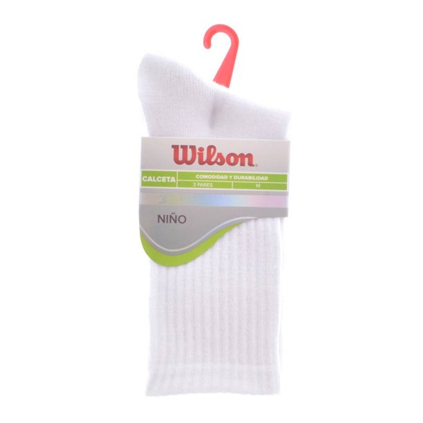 Calcetas Wilson para Niño, Blanco 3 Pares Talla M de 18 a 21.5 cm