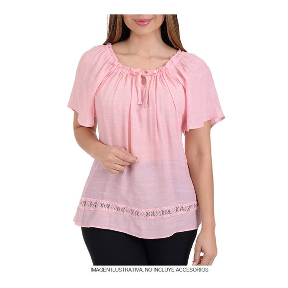 Blusa George Talla 40 Campesina con Encaje Rosa