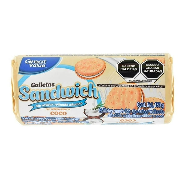 Galletas Great Value sandwich con relleno sabor a coco 150 g