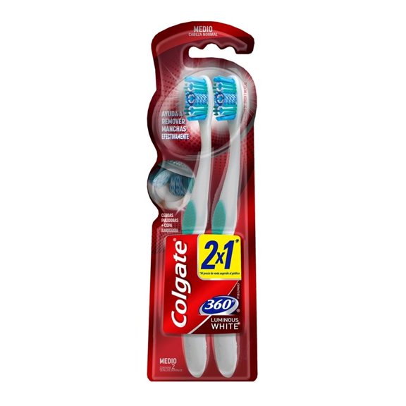 Cepillo dental Colgate 360° Luminous White medio 1 paquete con 2 pzas