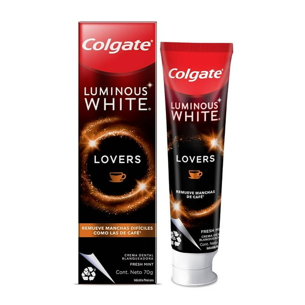 Pasta dental Colgate Luminous White blanqueadora lovers line café 50 g