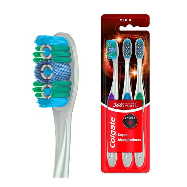 Cepillo dental Colgate 360° Luminous White Lovers Copas Blanqueadoras 3 Piezas