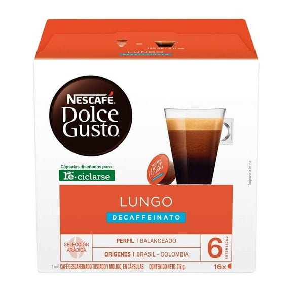 Cápsulas de café Nescafé Dolce Gusto lungo decaffeinato 16 pzas