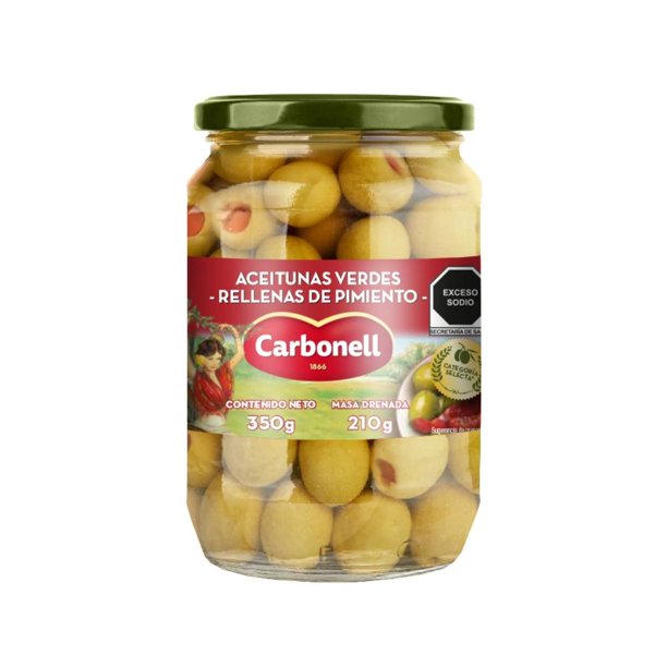 Aceitunas verdes Carbonell rellenas con pasta de pimiento 350 g