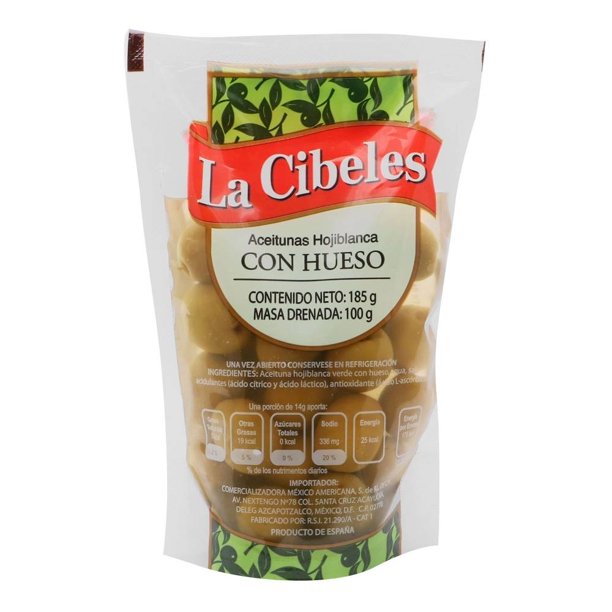 Aceitunas verdes Cibeles hojiblanca con hueso 185 g