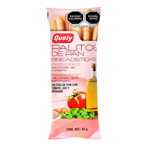 Palitos de pan Quely estilo mediterráneo con tomate, ajo y orégano 50 g