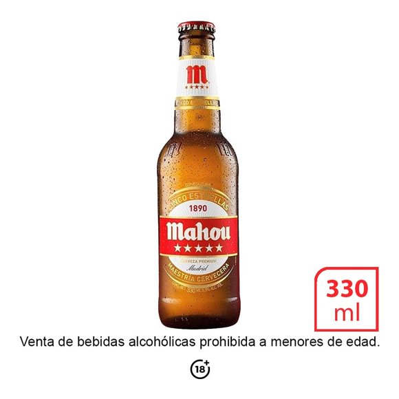 Cerveza clara Mahou Cinco Estrellas premium original 330 ml