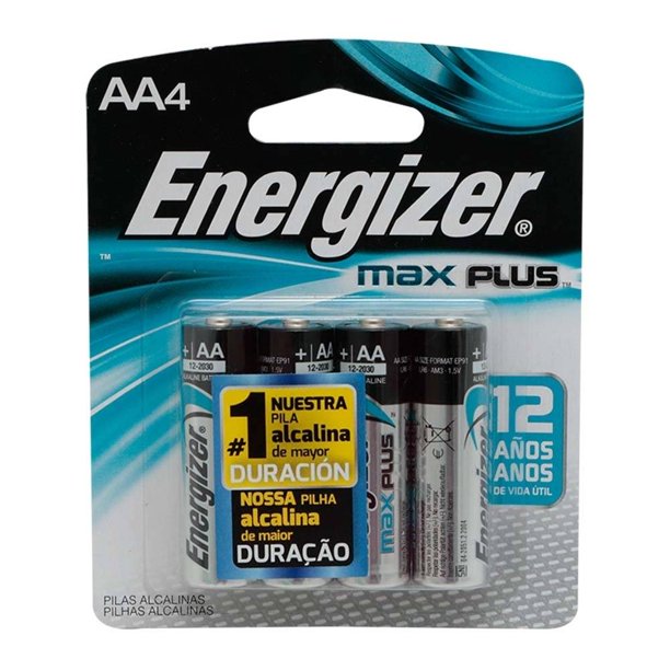 Pilas alcalinas Energizer max plus AA4, 4 pzas