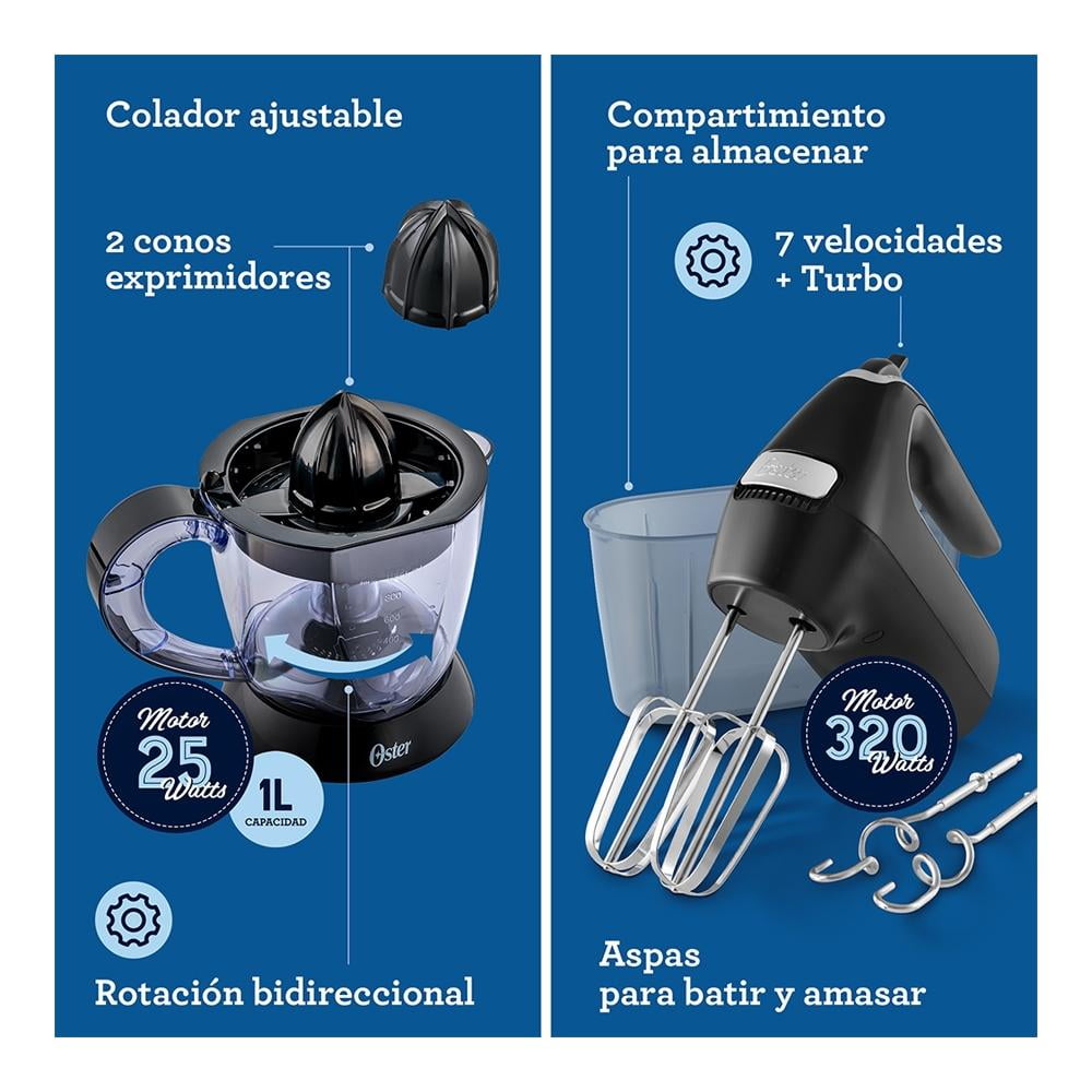 Combo Oster Licuadora 2 Velocidades Freidora de Aire 1.8L Exprimidor y Batidora Manual Walmart