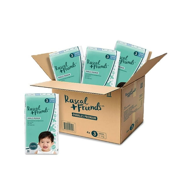 Pañales Premium Rascal + Friends Etapa 3, Unisex, Mediano, 144 piezas