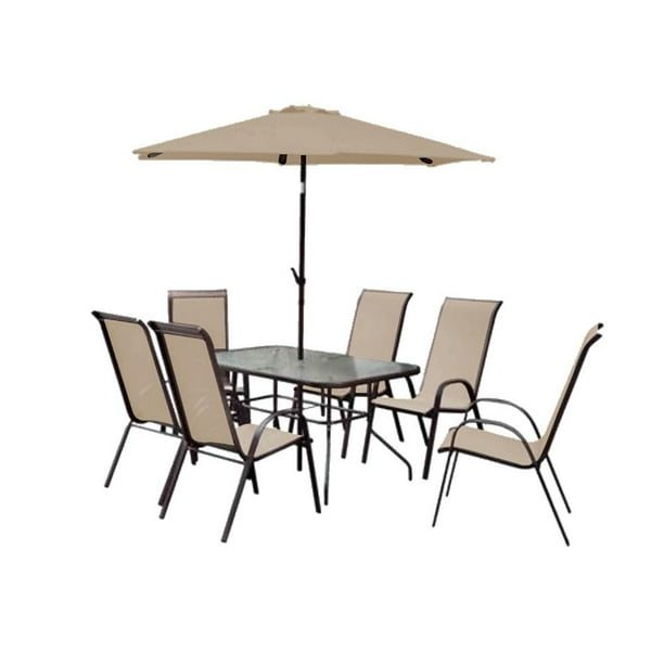 Set Desayunador Mainstays 8 Piezas Beige con Sombrilla