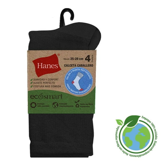 Calcetas Hanes Ecosmart para Hombre, Negro 4 Pares Unitalla