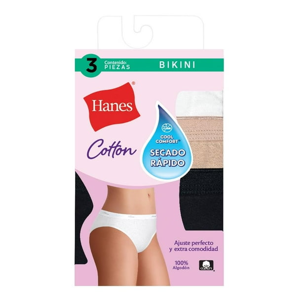 Bikini Hanes Panties para Mujer, Multicolor 1 Paquete con 3 Piezas Talla CH