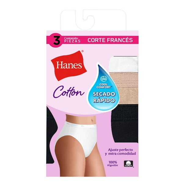 Pantaleta Hanes Cool Comfort para Mujer, Corte Francés Multicolor 3 Piezas Talla M