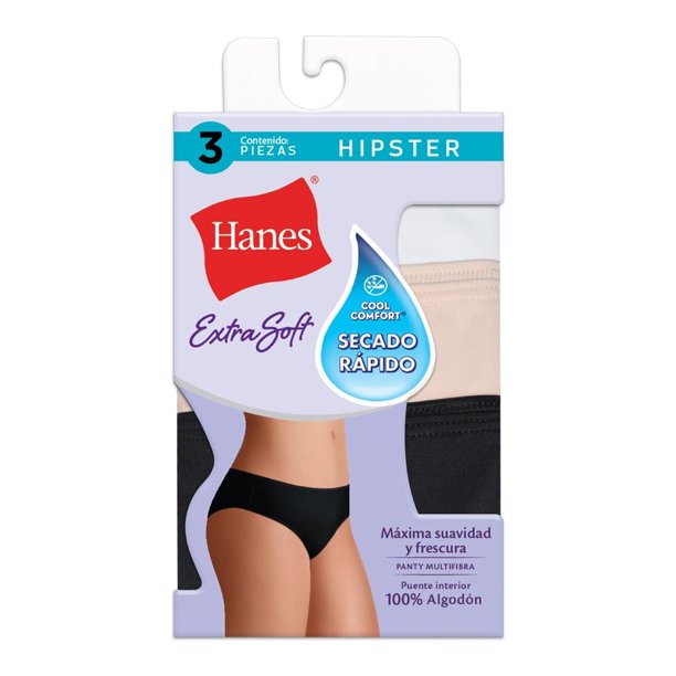 Pantaleta Hanes para Dama, Corte Hipster Multicolor 3 Piezas Talla M/6