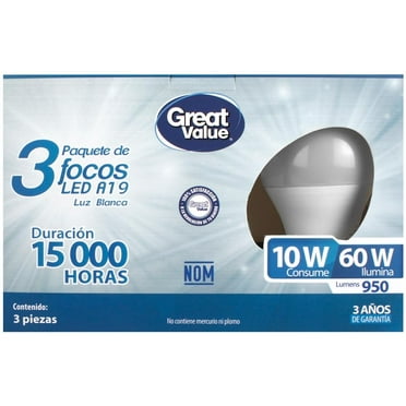 Paquete de Focos LED Great Value 10W Luz Fría 3 Piezas