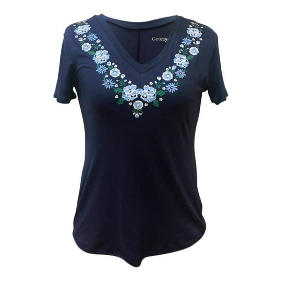 Blusa George Talla EG Cuello V Flores Marino