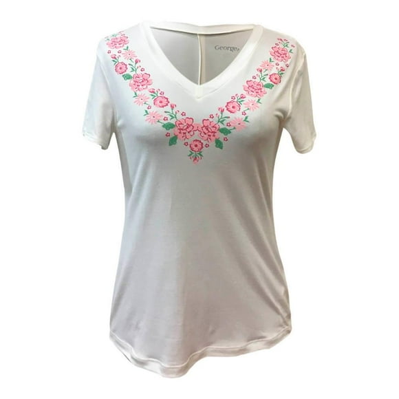Blusa George Talla EG Cuello V Flores Blanco