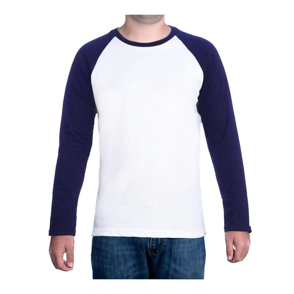 Playera Simply Basic para Hombre, Mediana Blanco con Marino Manga Larga Talla M