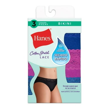 Bikini Hanes Panties para Mujer, Multicolor Secado Rápido 1 Paquete con 3 Piezas Talla 7