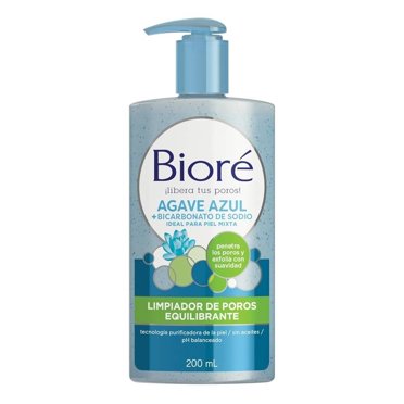 Limpiador de poros Bioré equilibrante agave azul + bicarbonato de sodio 200 ml CD