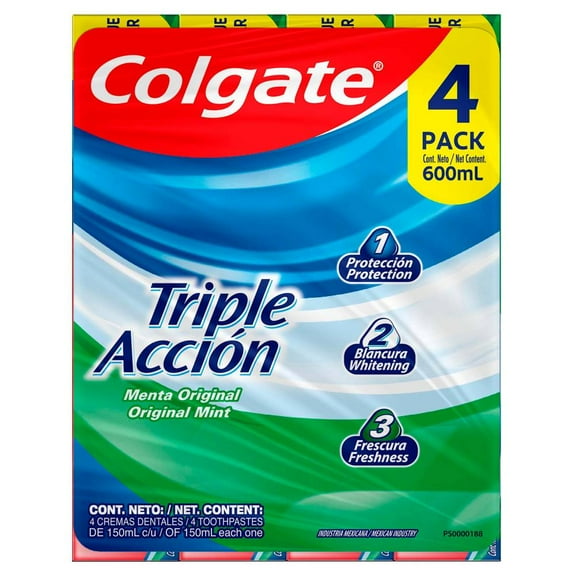 Pasta Dental Colgate Triple Acción Menta Original Pack 4 pzas de 150 ml c/u