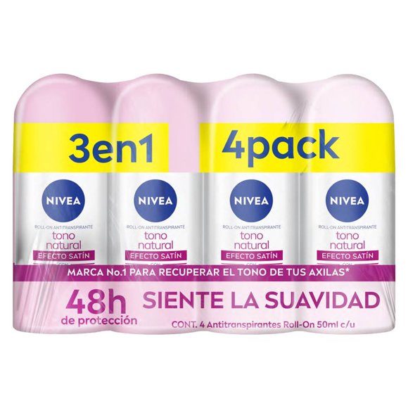 Antitranspirante Nivea Aclarado Efecto Satín 4 pzas de 50 ml c/u
