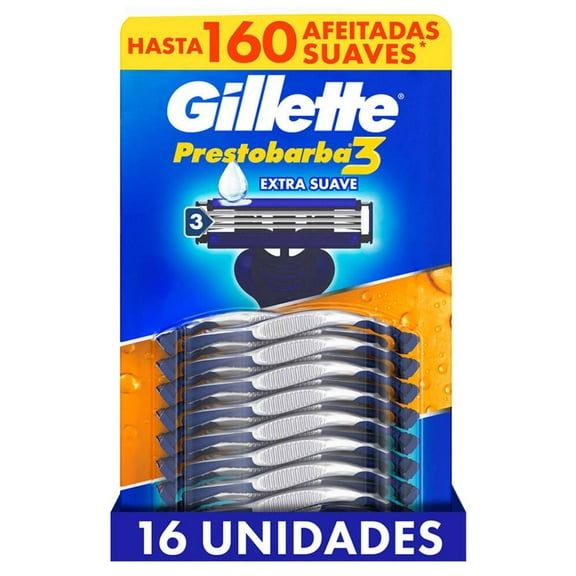 Rastrillos  Gillette Prestobarba3 Prestobarba3 con 3 Hojas, para rasurar la barba al ras, 16 pzas