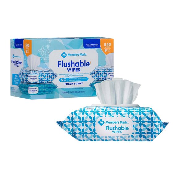 Toallas Húmedas Desechables Member's Mark Flushable con 9 paquetes de 60 pzs c/u