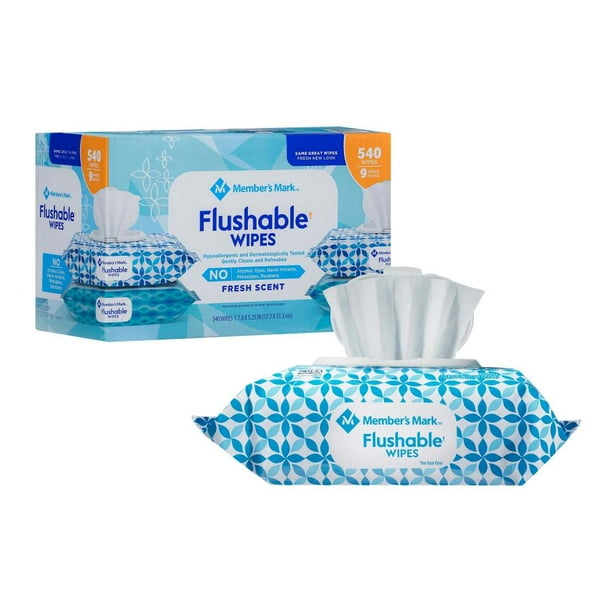 Toallas Húmedas Desechables Member's Mark Flushable con 9 paquetes de 60 pzs c/u