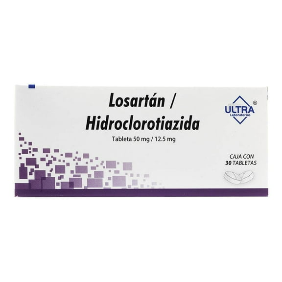 Losartán/ hidroclorotiazida 50 mg/12.5 mg 30 tabletas