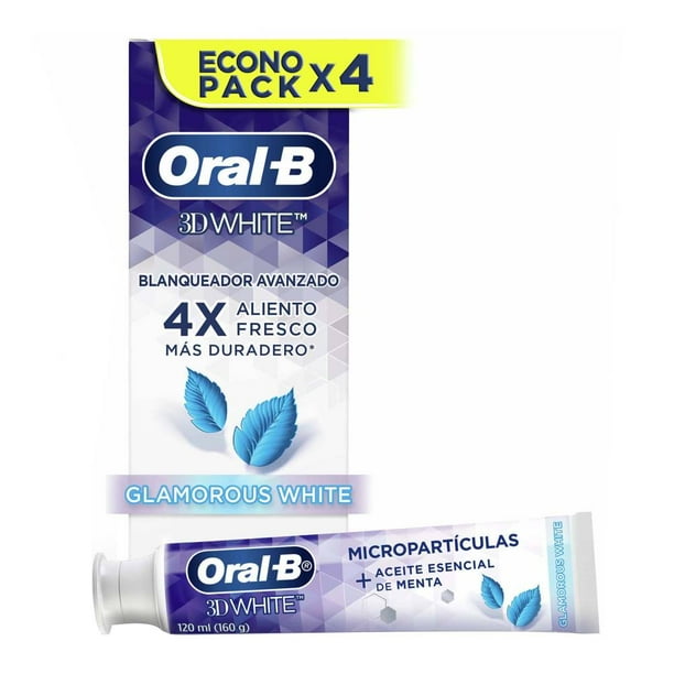 Pasta Dental Oral-B 3D White Blanqueador Avanzado Anticaries con Flúor 4 pzas de 120 ml c/u