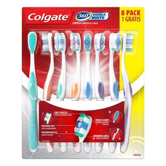 Cepillo Dental Colgate 360° Visible White Limpieza Completa de la Boca 8 piezas