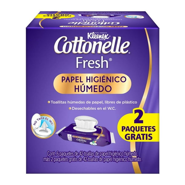 Papel Higiénico Húmedo Kleenex Cottonelle Fresh 6 paquetes de 42 toallas + 2 paquetes