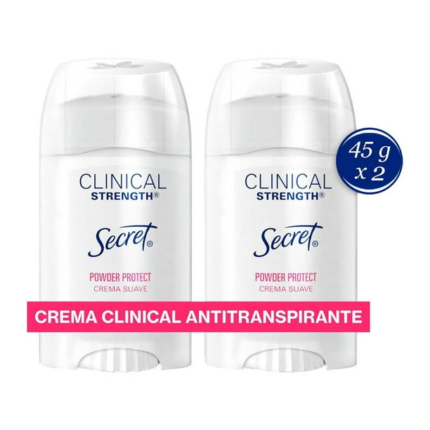 Antitranspirante Secret Clinical Strength Powder Protect Crema Suave 2 pzas de 45 g c/u