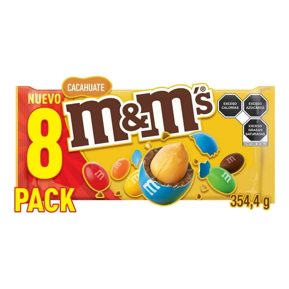 Chocolates M&M's con Cacahuate Pack 8 pzas de 44.3 g c/u