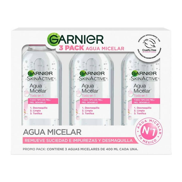 Agua Micelar Garnier Skin Active 3 pzas de 400 ml c/u