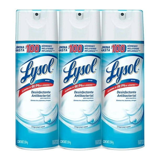 Desinfectante Antibacterial en Aerosol Lysol para Superficies 3 pzas de 354 g